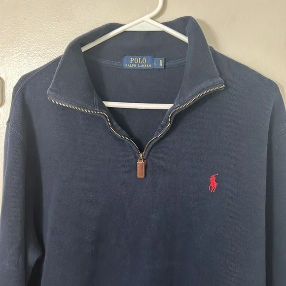 POLO RALPH LAUREN MENS NAVY QUARTER ZIP SIZE LARGE - Picture 3 of 9